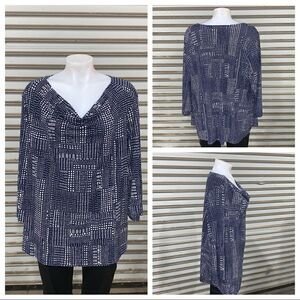 Liz Claiborne Woman blue and white draped neck top